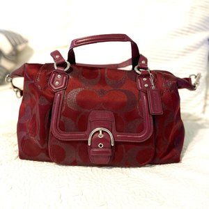 Coach Bordeaux Oxblood Medium Burgundy Purse with Sateen Signature Logo